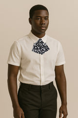 Cravate courte homme - blanc et noir, graphique