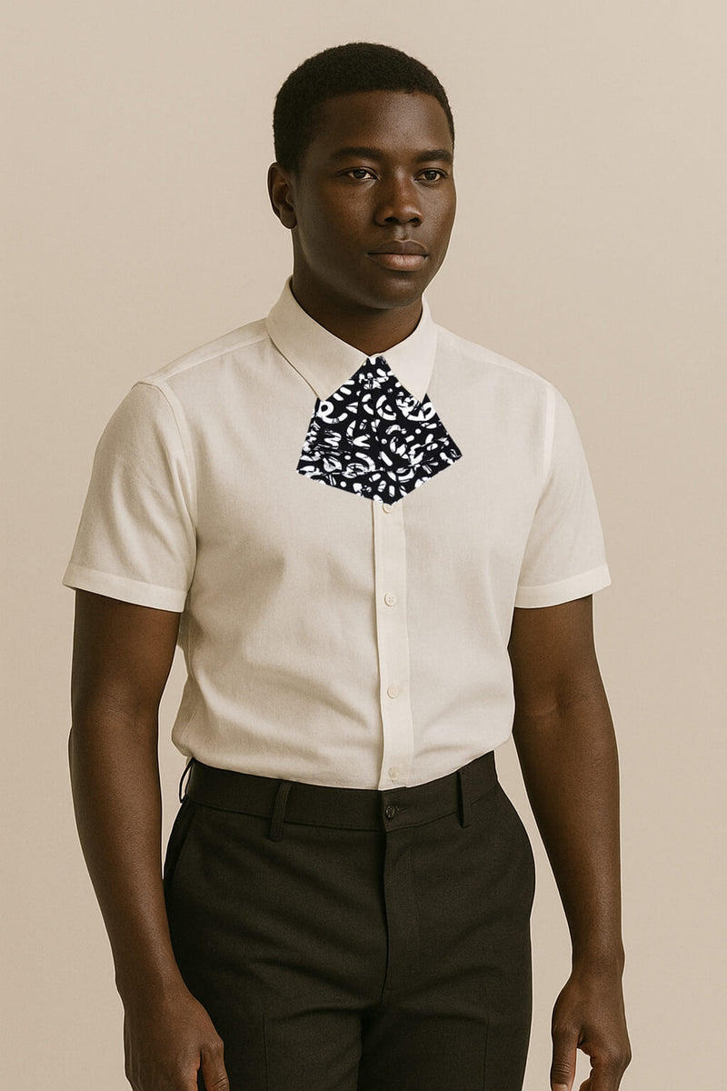 Cravate courte homme - blanc et noir, graphique