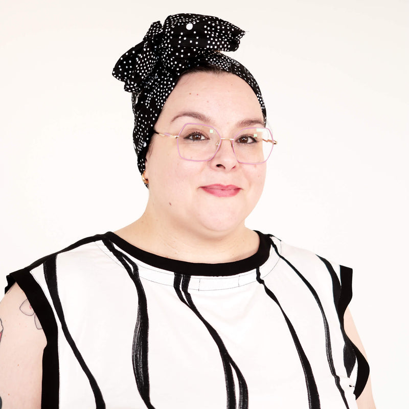 Wire Headband, headwrap - Black white polka dot