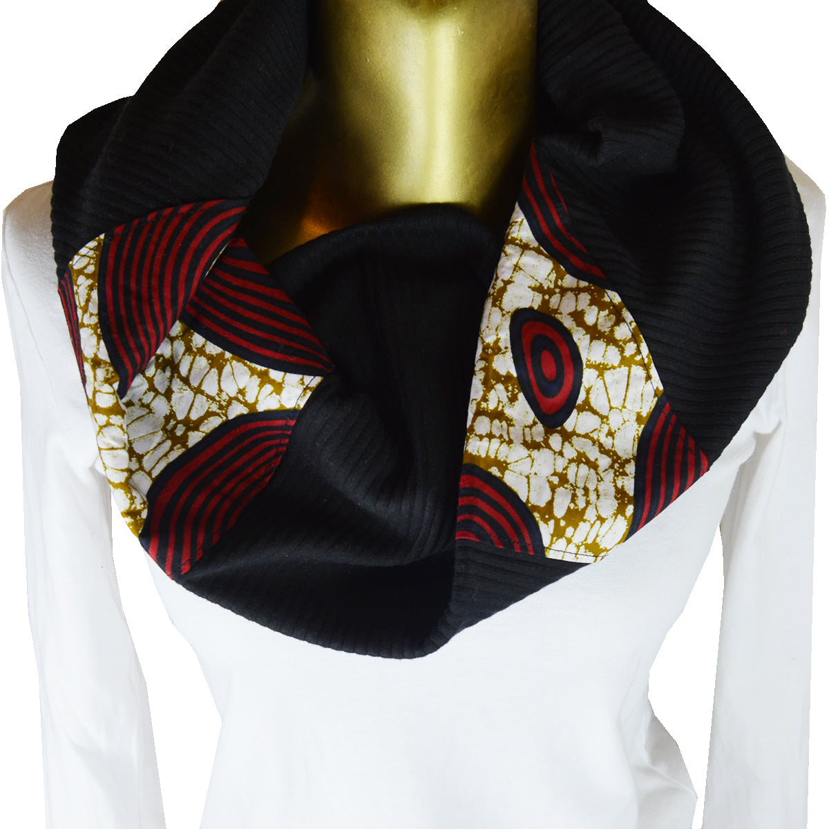Écharpe En Tricot Noir - Rouge Et Noir Pagne Africain Wax