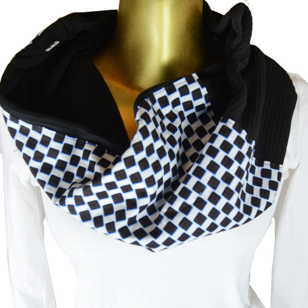 Black Cable Knit Scarf - Chess Game African Print