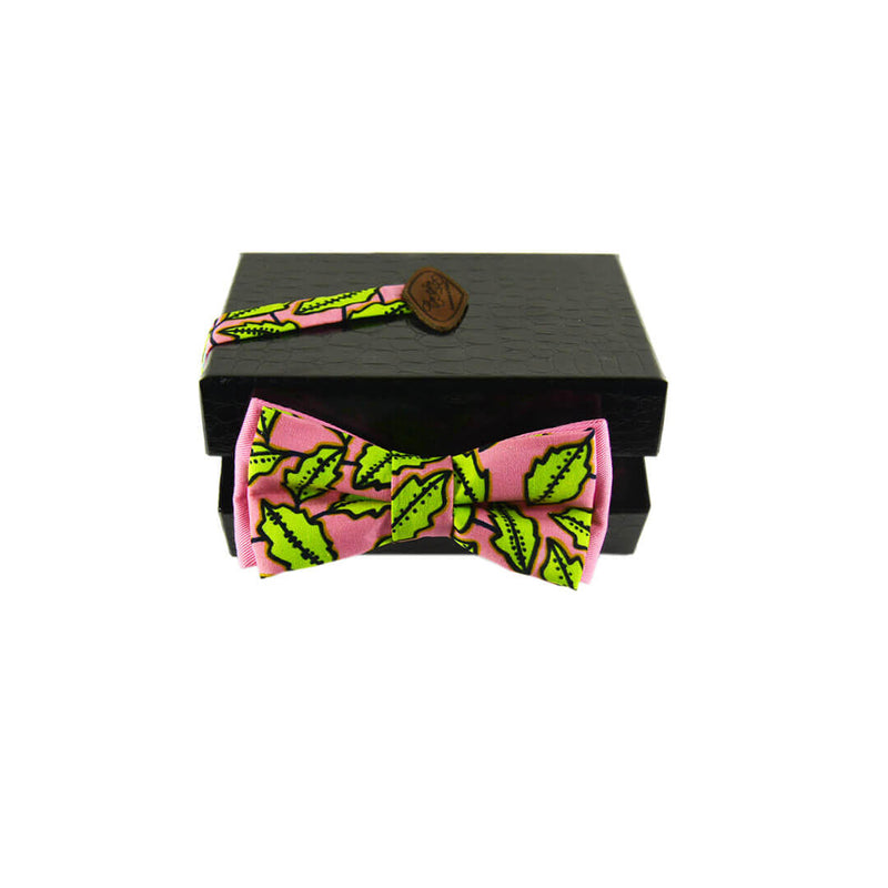 Pink Bow Tie - Bright Foliage African Print