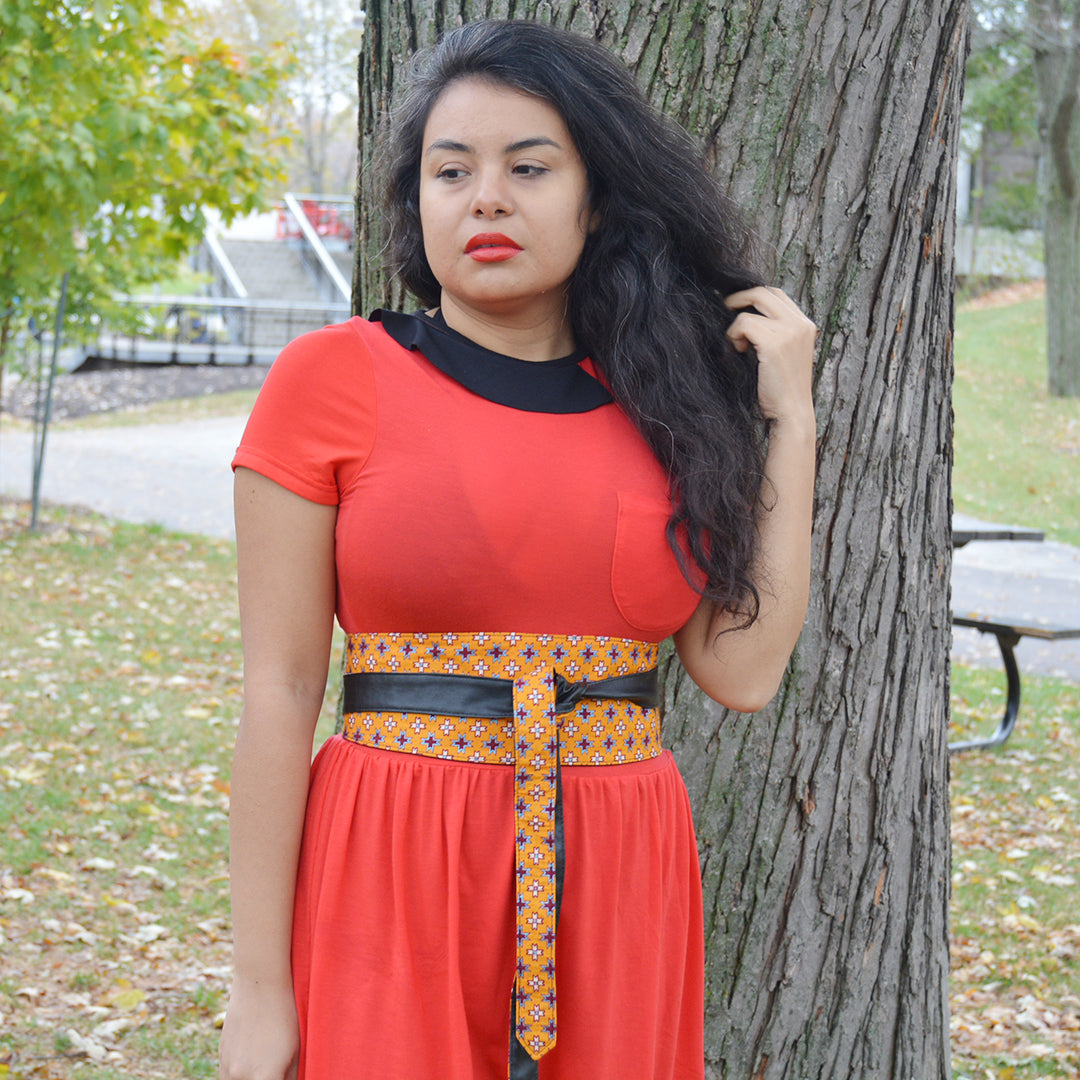 Ceinture Obi - Orange Pagne Wax