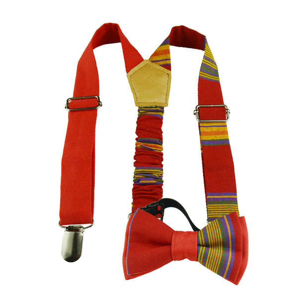 Kid Bow Tie And Suspenders - Red Plaid Madras