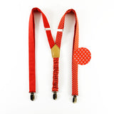 Bow Tie And Suspenders - Red Polka Dot Shweshwe