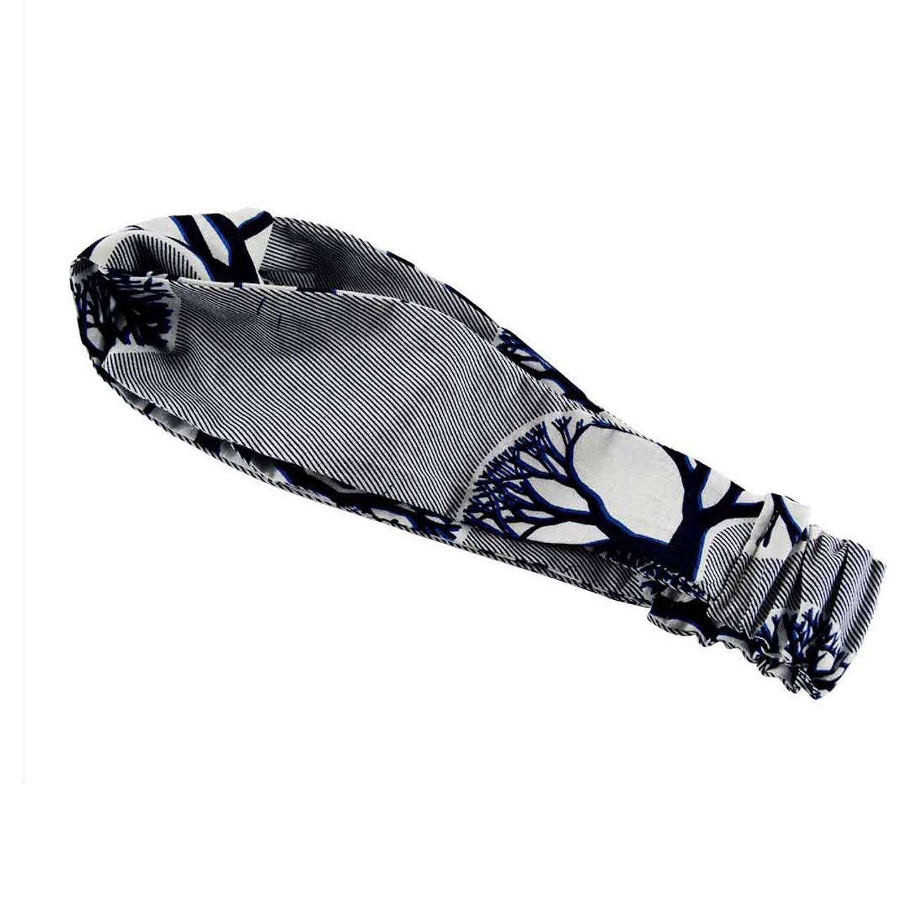 Bandeau Torsadé - Blanc Rayure Bleu Marine Pagne Wax