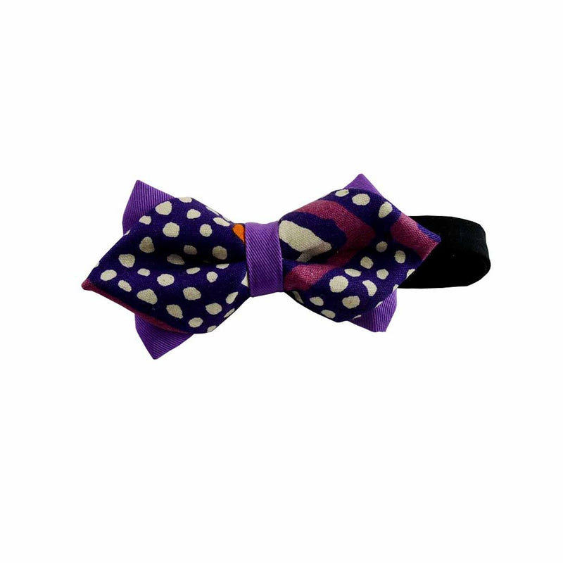 Purple Diamond Point Bow Tie - Polka Dot Mud Cloth