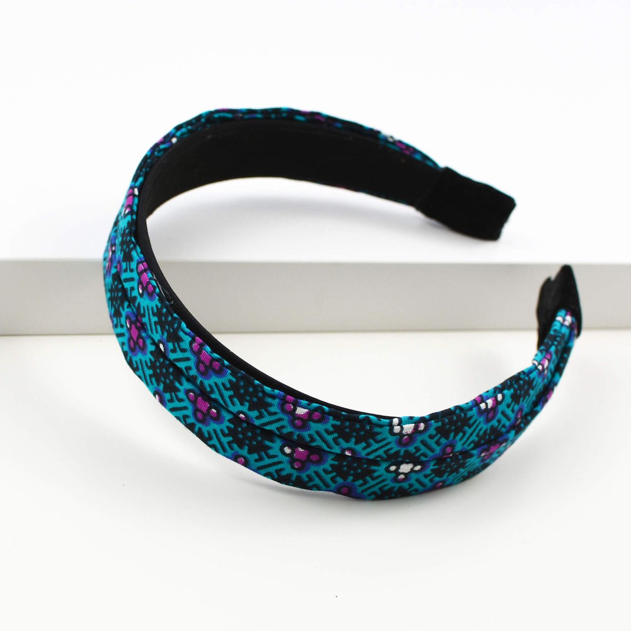 Headband, Hair Hoop - Turquoise And Black African Print