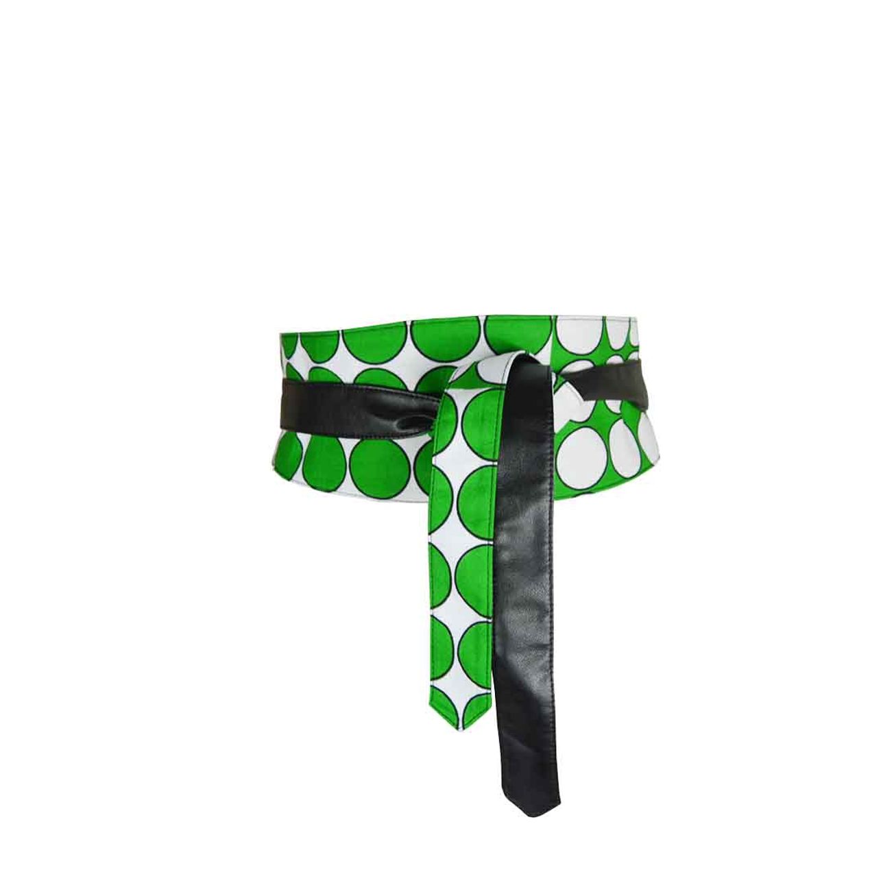Ceinture Obi - Pois Vert Pagne Wax