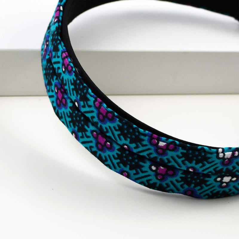Headband, Hair Hoop - Turquoise And Black African Print