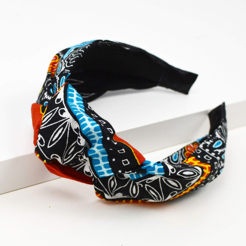 Knot Headband - Black White Blue And Red Dashiki Fabric