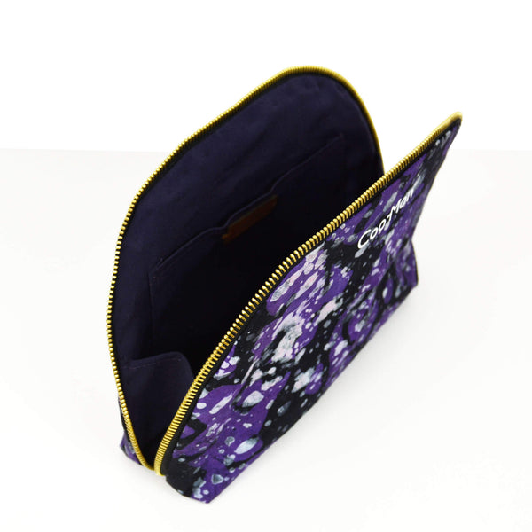 African batik fabric purple makeup toiletry bag with large compatment aind inner pocket