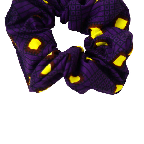 purple yellow square design scrunchie