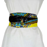 Waist-defined Wrap Belt, Obi Belt - Yellow Dashiki Fabric