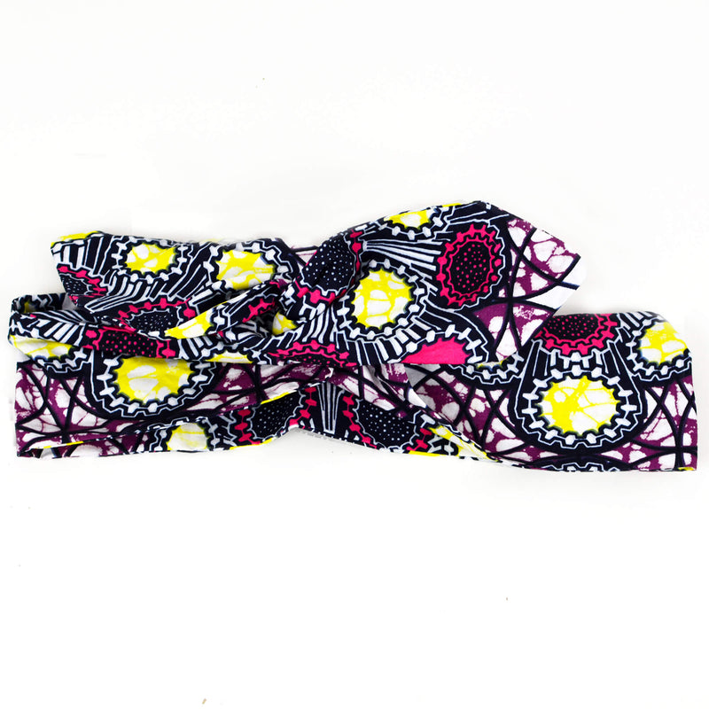 African print wire headband with white, pink and black colours