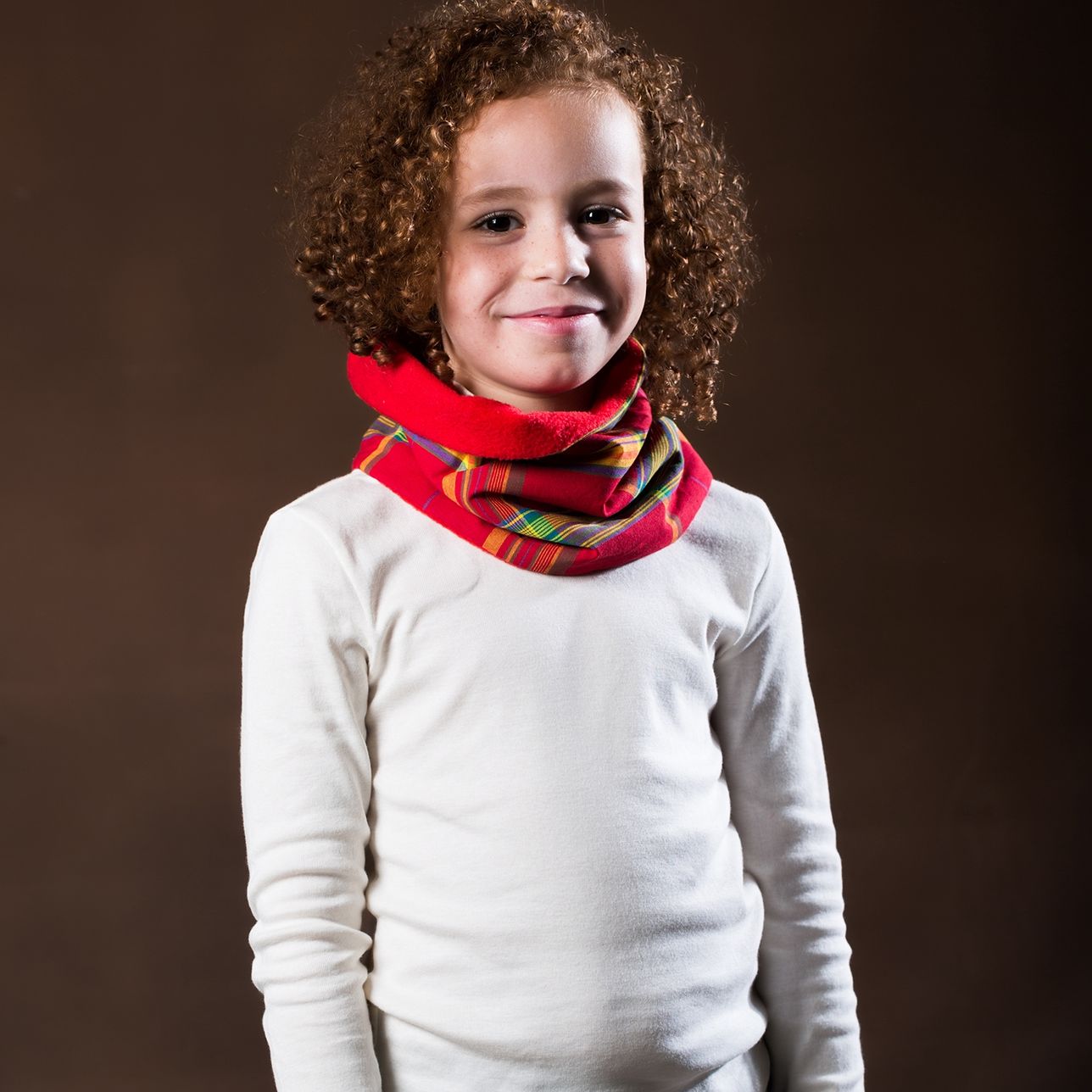 Cache-cou Réversible Enfant - Rouge Madras