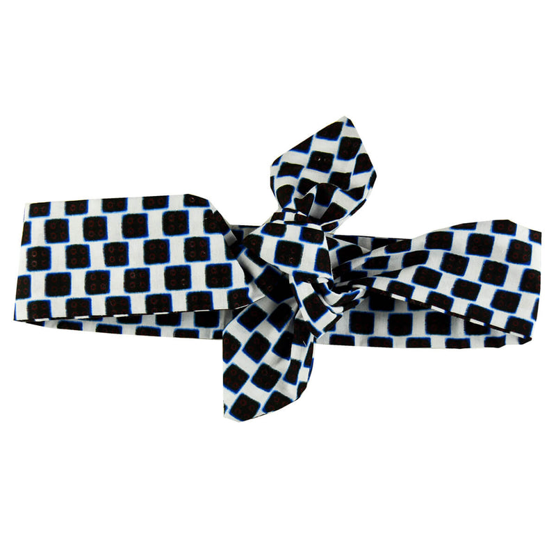 Tie Headband, Bow Tie Headwrap - Black And White African Print