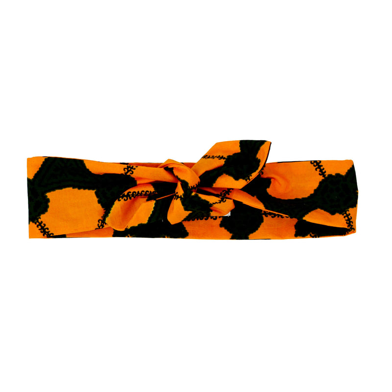 Bow Tie Headband - Orange And Green African Print