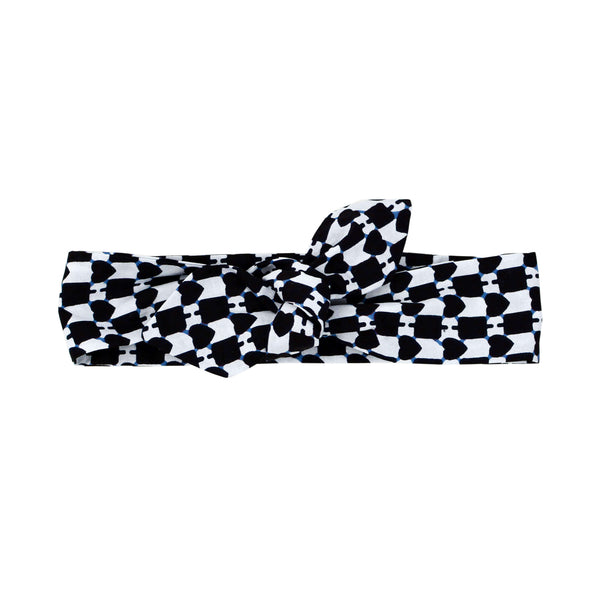 Bow-Tie Headband, Boho Hairband - Black And White African Print