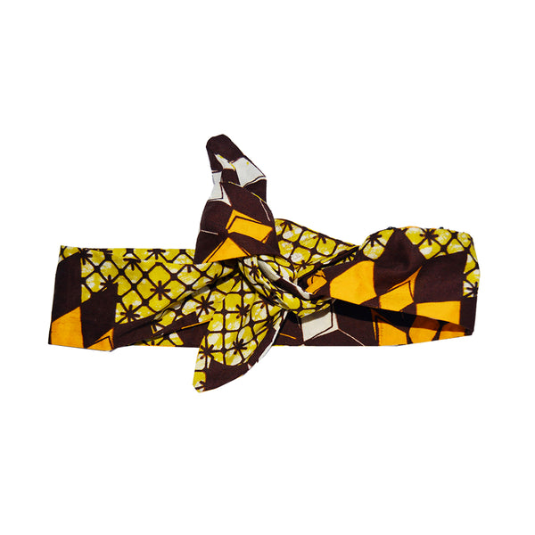 Tie Headband, Neck Scarf - Brown Yellow African Print