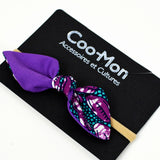 Nylon Headband Pointed Petal Bow - Purple African Print