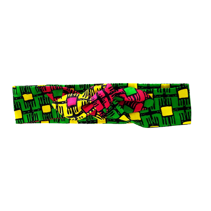Tie Headband, Neckerchief - Yellow Green Pink African Print