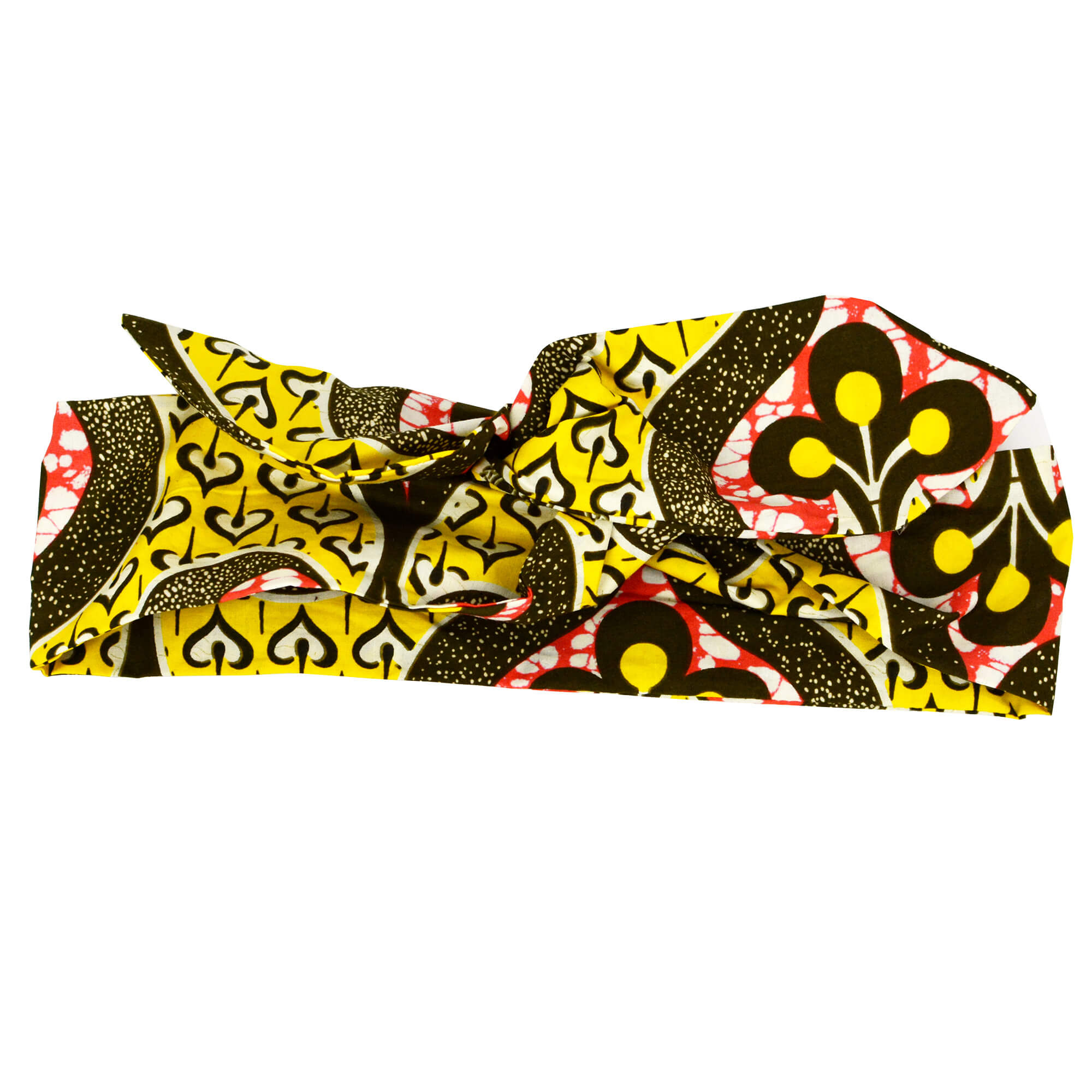 bandeau à nouer avec fil de fer en pagne wax de couleur jaune et vert olive
