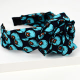 Floral Applique Tied Scarf Headband - Navy Blue And Turquoise