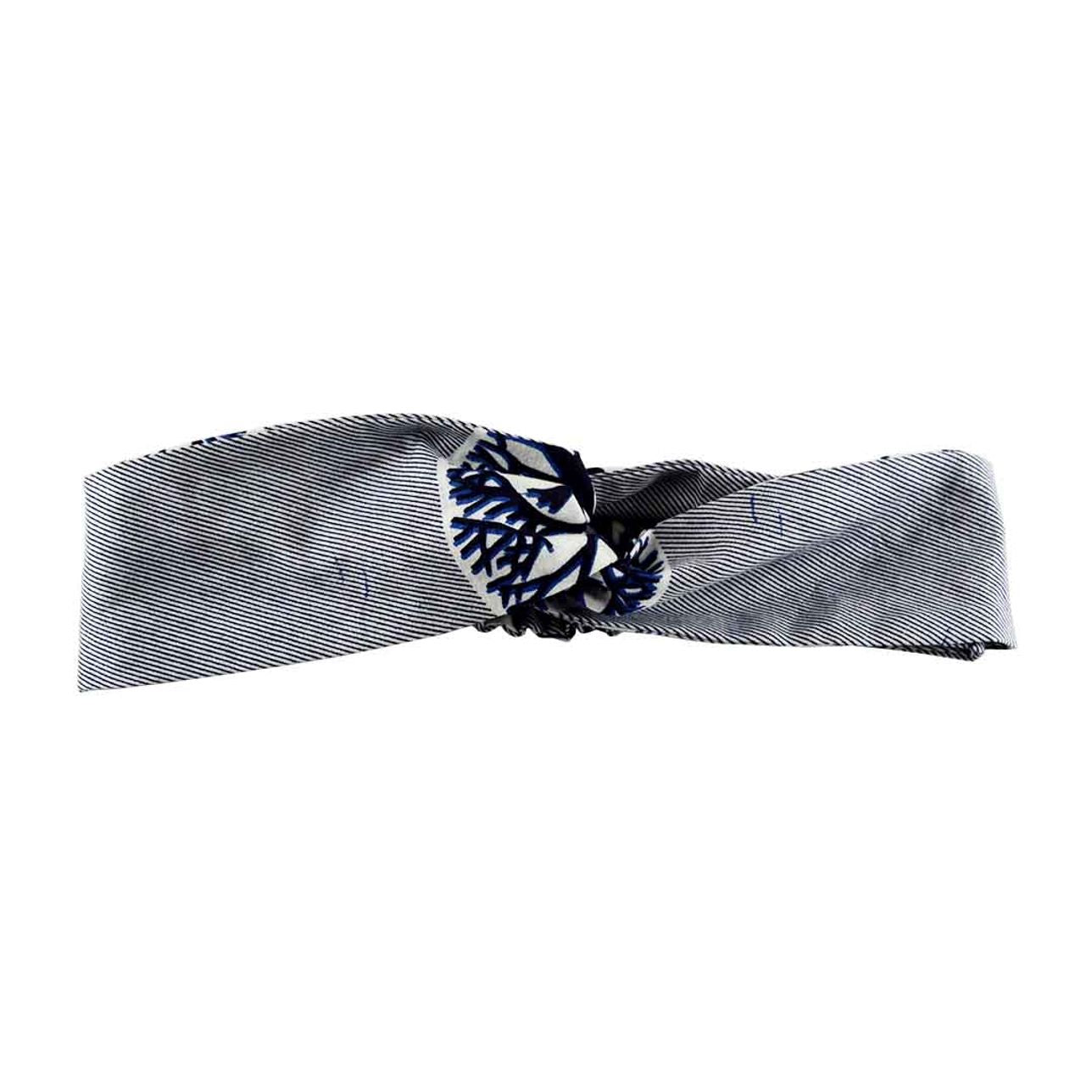 Bandeau Torsadé - Blanc Rayure Bleu Marine Pagne Wax