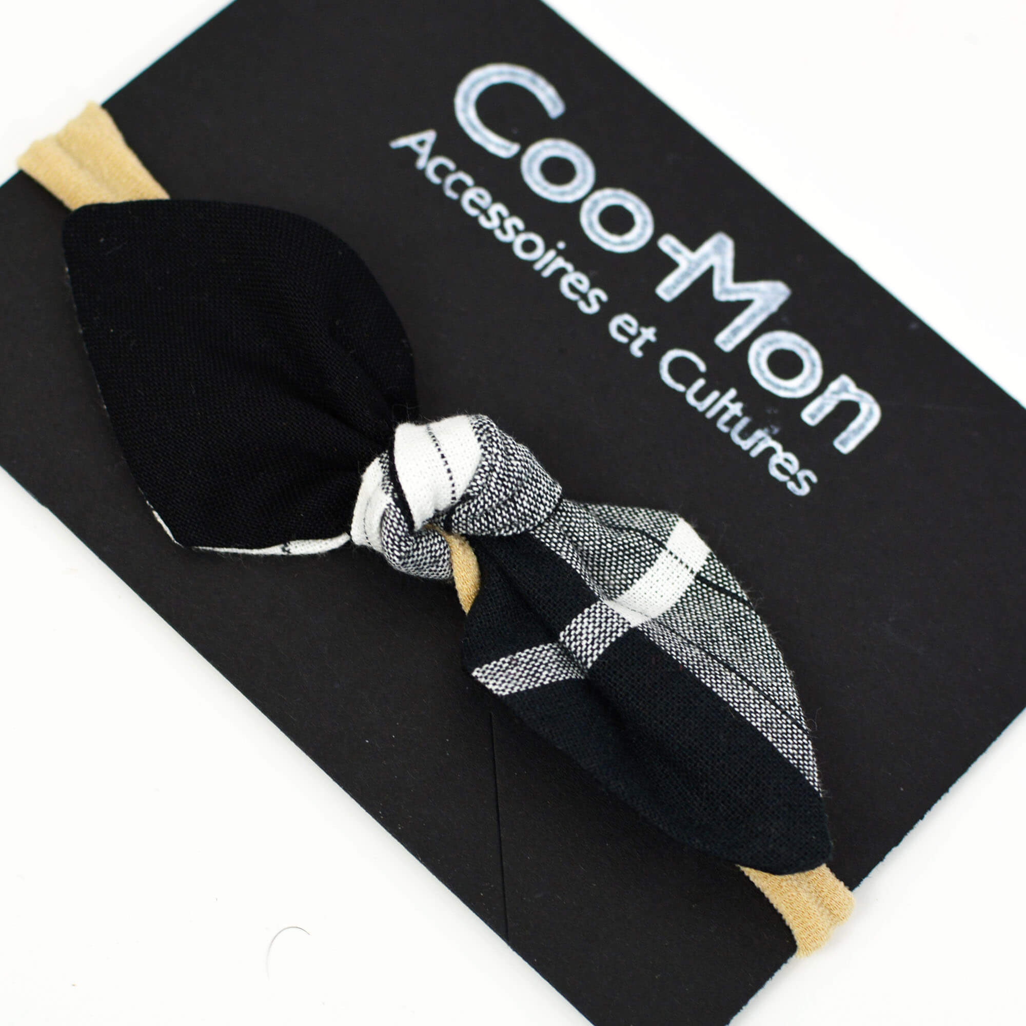 Bandeau Bébé Noeud Papillon - Noir Blanc Madras
