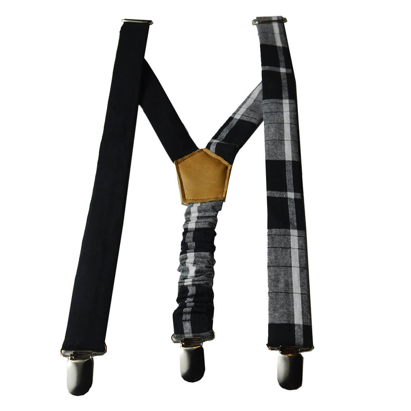 Bow Tie And Suspenders- Black And White Plaid Madras
