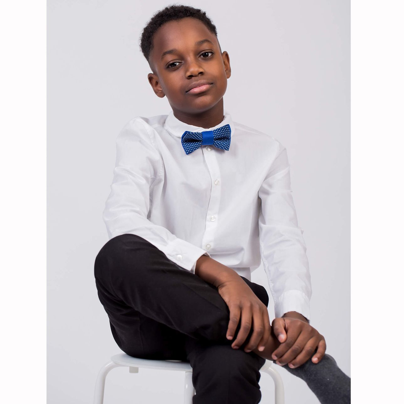 Boy Bow Tie, Kid And Toddler - Navy Blue & White Fine Polka Dot