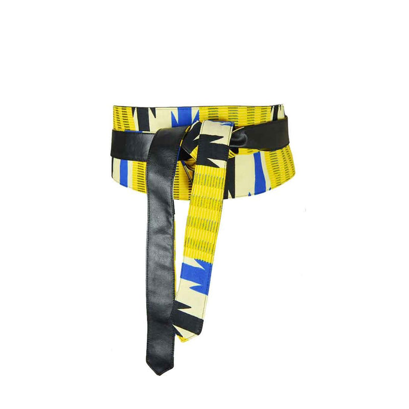 Reversible Tie Belt, Obi Belt - Yellow African Print