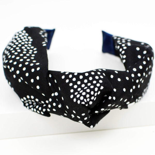 black white polka do knot headband for women handmade in Quebec, Canada by Coo-Mon