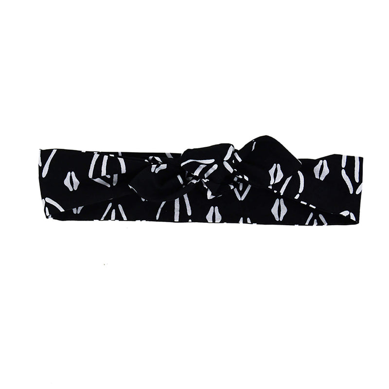 black tie headband white pattern handmade in Quebec, Canada