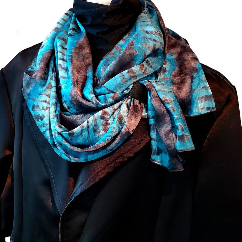  silk satin scarf for women - blue and gray