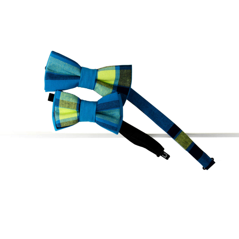 Father And Son Bow Ties Set - Blue Plaid Madras