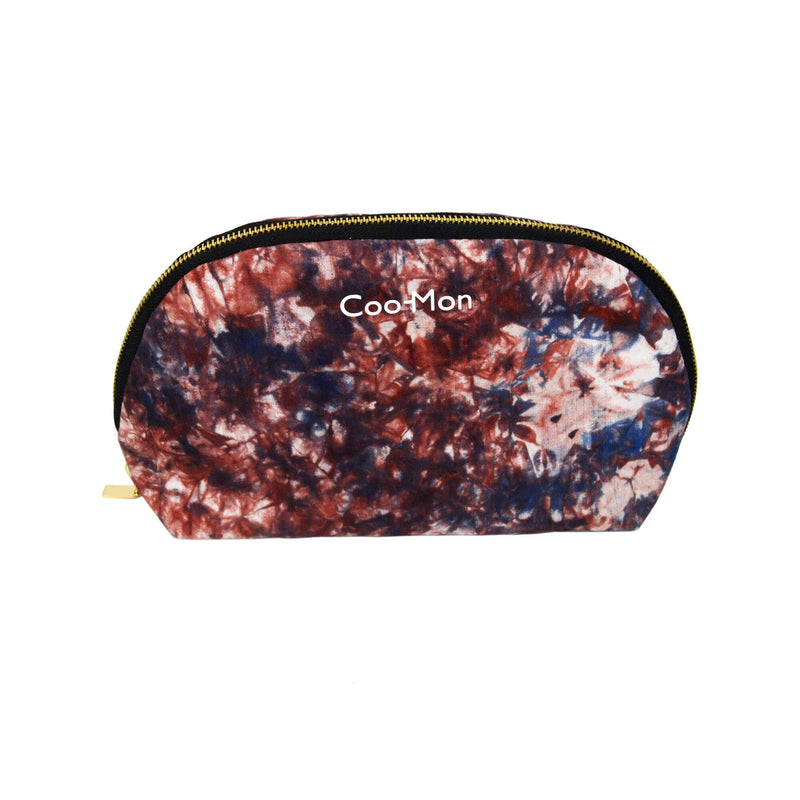 blue and ocher half moon batik toiletry bah made in quebec and ship everywhere