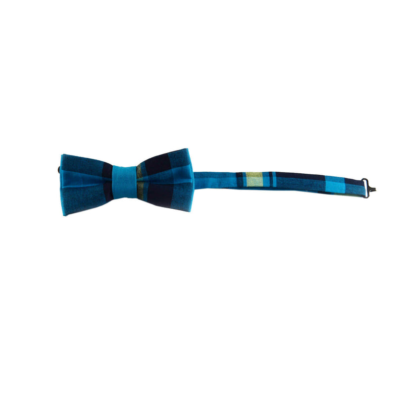 Bow Tie And Pocket Square - Blue Plaid Madras