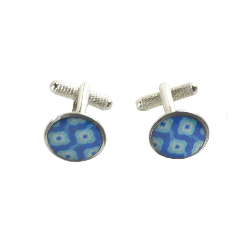 Cufflinks - Blue And White African Print Pattern