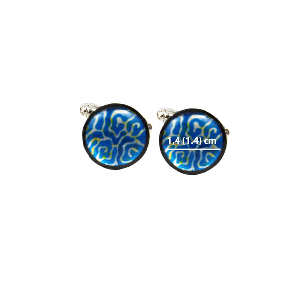 cufflinks with blue and white design