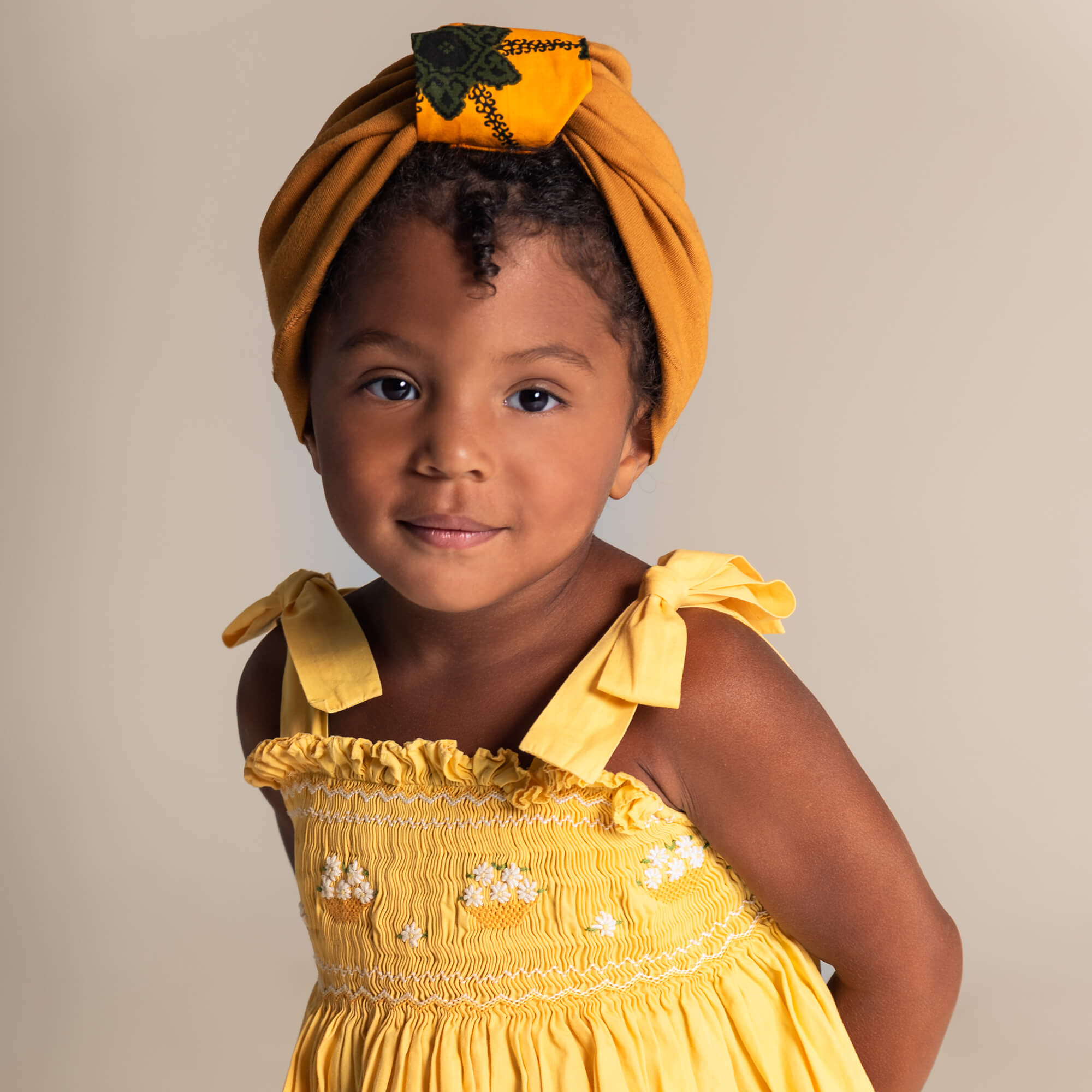 Mom And Baby Turban Beanies Set - Mustard Yellow