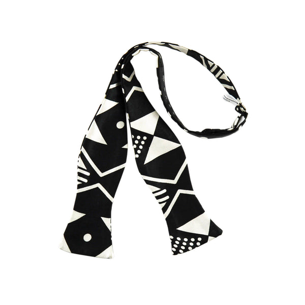 Self Tie Bow Tie - Black And White Silk Satin