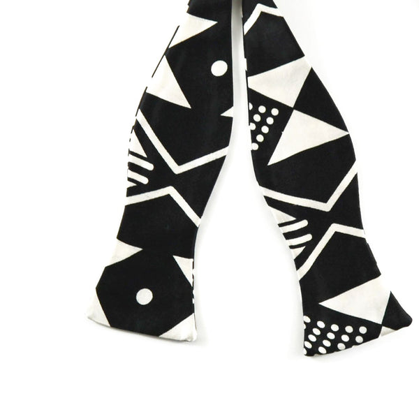 Self Tie Bow Tie - Black And White Silk Satin