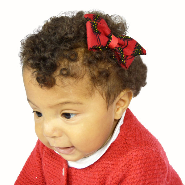 Hair Clip, Baby Girl Hair Barrette - Red Black African print