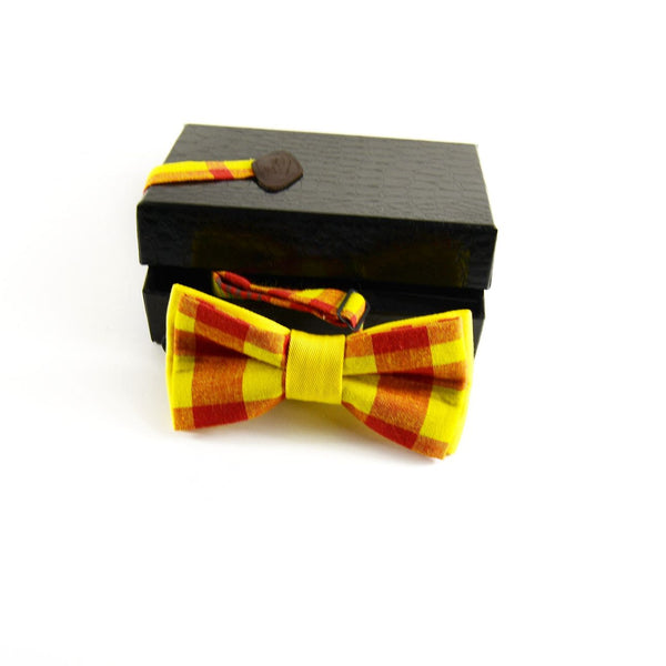 Plaid Bow Tie - Yellow Red Plaid Madras Red