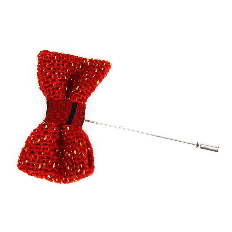 Lapel Pin- Red Glitter Burlap Bow Tie