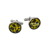 boutons de manchette ovales avec motif jaune et feuilles noires