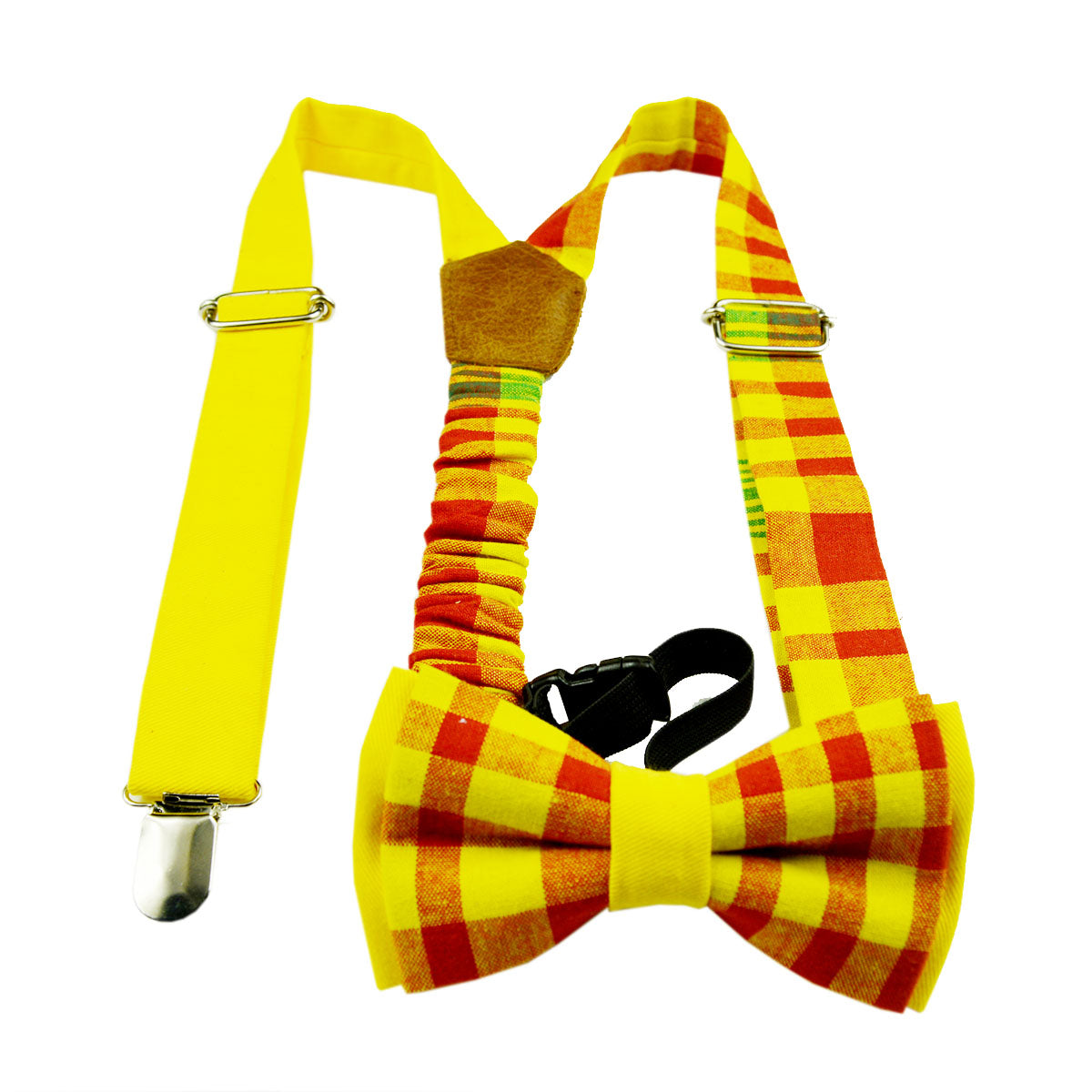 Nœud Papillon Et Bretelles Garçon - Jaune Et Rouge Madras