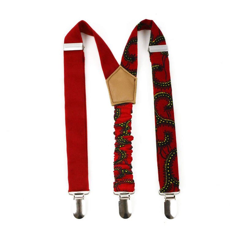 Boys Bow Tie And Suspenders - Red African Print